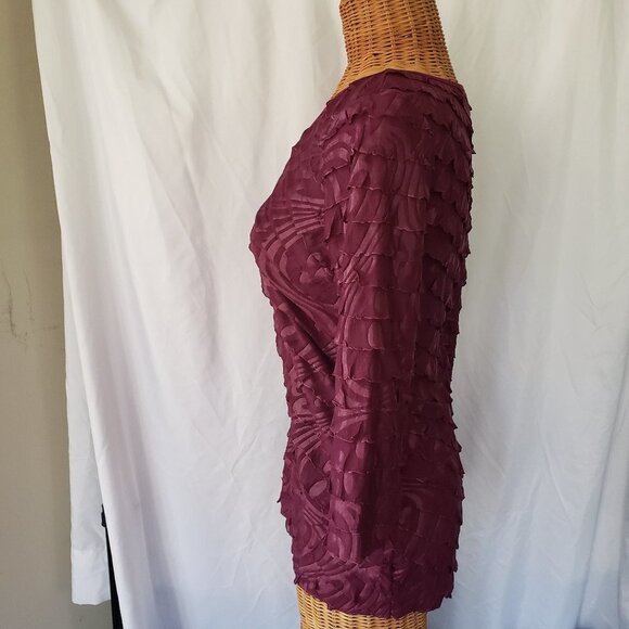 Elementz Women's Plum Ruffle Top Blouse 3/4 Sleeve Scoop Neck - S - Picture 3 of 5